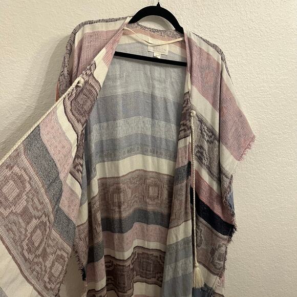 CASLON Kimono Women One Size Knit Southwestern Aztec Festival Fringe Blue Boho - Picture 13 of 16